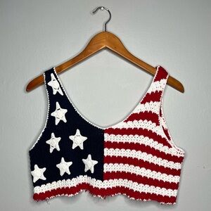 Jollidays Womens American Flag Crochet Cropped Knit Tank Top 4th July Coverup C